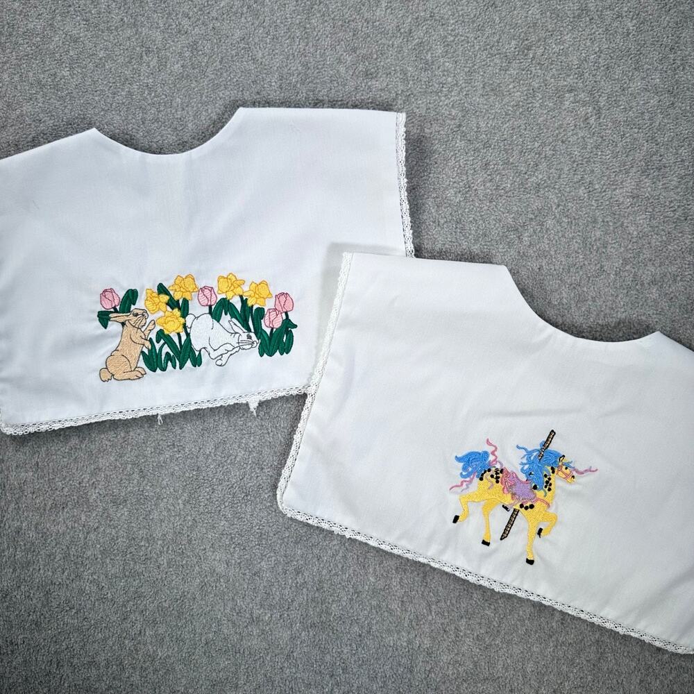 Rags From Richards Girls Embroidered Bibs Dress Collars Bunnies Spring Carousel